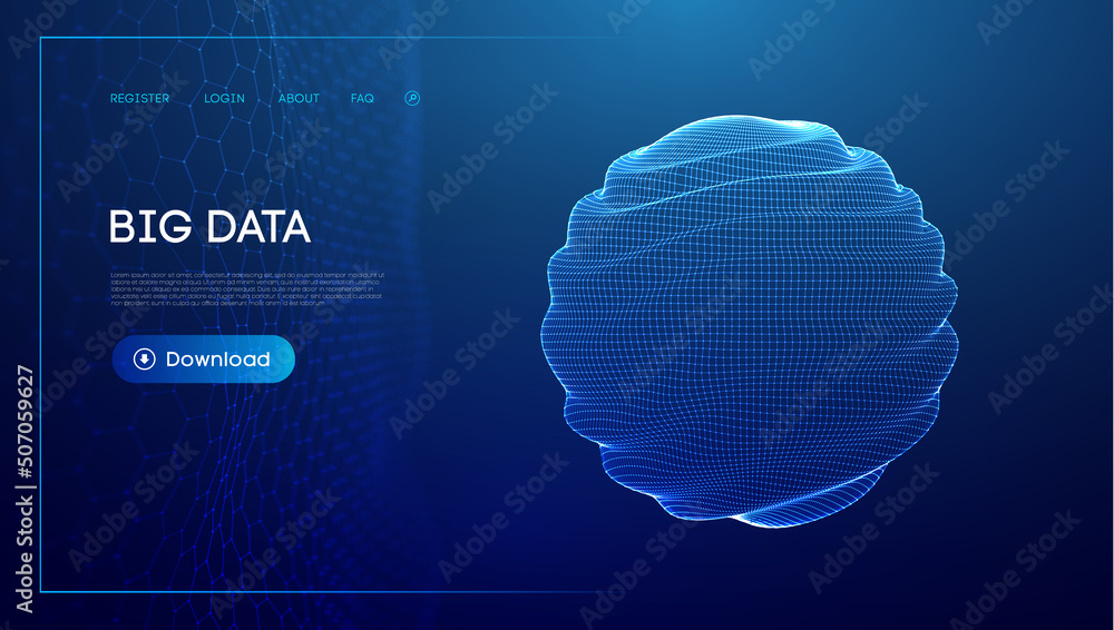 Poster abstract 3d mesh sphere tech vector. cloud technology science background.