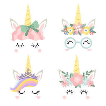Unicorn face with flowers wreath, girly masks