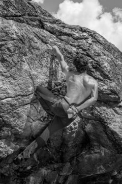 Rock climber in Chamonix black and white image