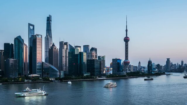 Shanghai skyscrapers and Huangpu river, China.