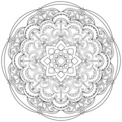 Colouring page, vector. Mandala 30, ethnic pattern, object isolated on white background.