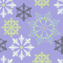 Snow Flakes Geometry Vector Seamless Pattern