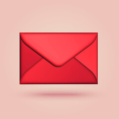 3d cartoon style closed red envelope. Vector