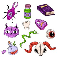 Halloween Clipart - Halloween Items Download - Instant Download - Purple Cat - Witch - Halloween Doodles Clipart