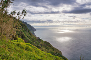 A Panoramic view of Achadas da Cruz on the west coast of Madeiram, seen from the Miradouro do Ponta...