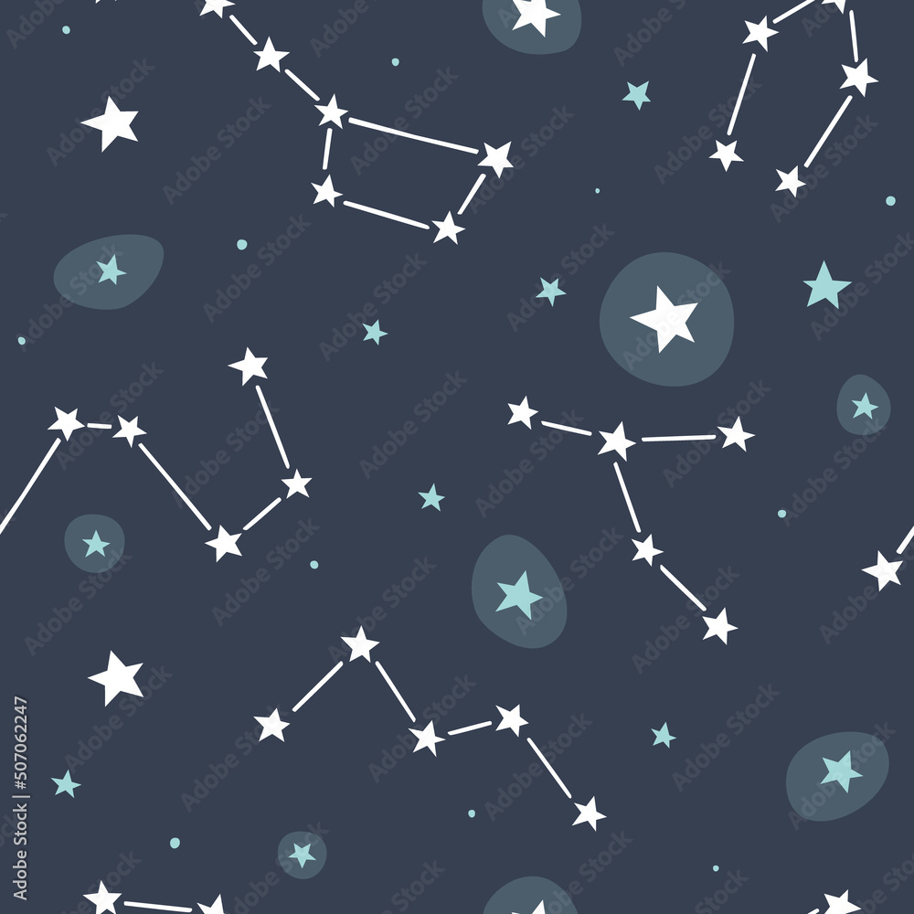Canvas Prints space pattern with constellations. astronomy vector seamless print with stars in night sky.