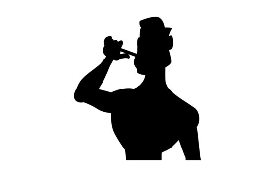 recommend clip art: Black silhouette of a cartoon man brushing teeth