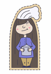 Cute funny chef cook girl character sticker.