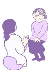 精神科診察　もの忘れ外来を受診する認知症の女性のイラスト