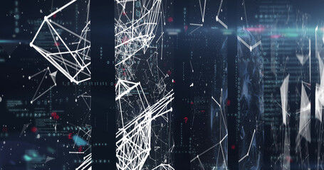 Image of data processing and shapes on black background