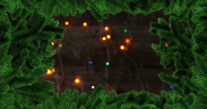 Christmas tree border with glowing lights