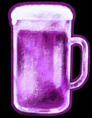 Cold purple lavender beer with foam alcohol booze drink hand digital painting illustration