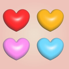 3d cartoon style colorful hearts. Vector