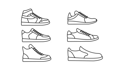 set collection Comfortable shoes collection isolated on white background. Sport wear sneakers, footwear for sport and casual look vector illustration.
