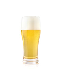 Beer with bubbles in glass isolated on white background