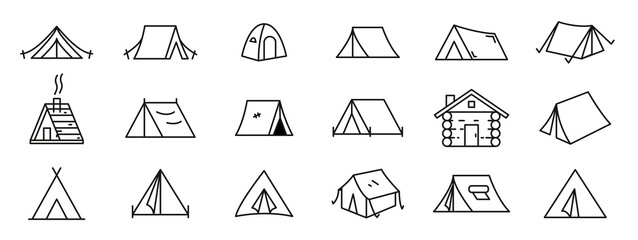Icon set of tent in trendy line style.
