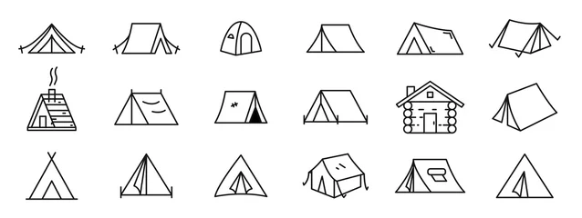 Fotobehang Icon set of tent in trendy line style. © 4zevar