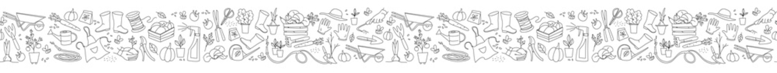 Gardening, preparing spring season, seedlings, growing farm vegetables, garden tools