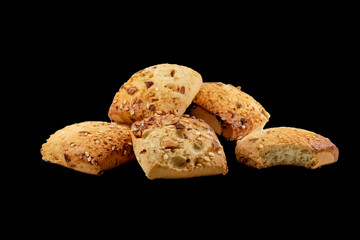 Freshly baked chocolate chips cookies isolated on black background. macro. close up.