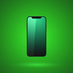 Realistic smartphone vector mockup  with screen on a green gradient background