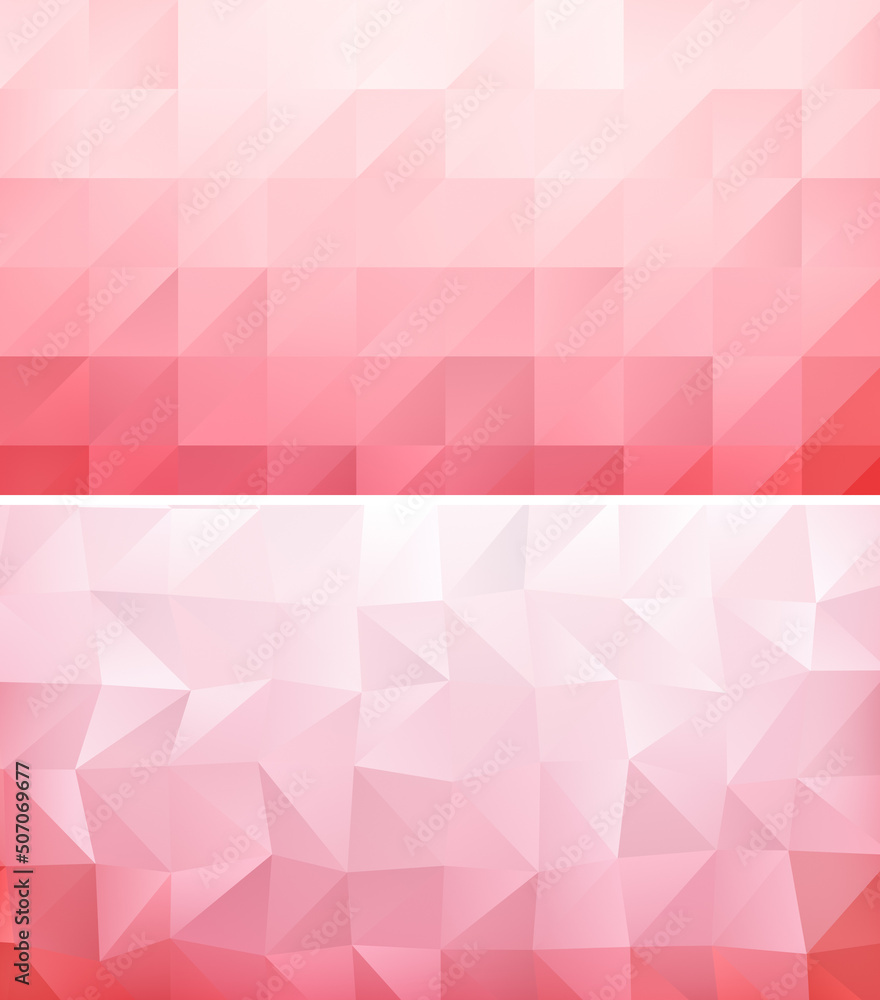 Aufkleber abstract pink and red triangular shape backgrounds. two full frame triangle geometric backgrounds fo