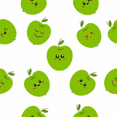 Seamless pattern of green apples on a white background. Vector illustration
