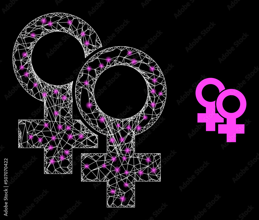 Aufkleber net mesh female signs wireframe icon with lightspots. illuminated vector model is created from femal