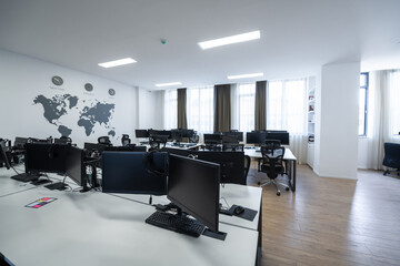Empty Interior Of Modern Design Open Plan Start up Office. Selective focus 