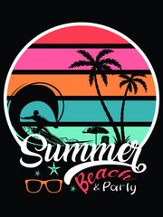 Fototapeta na wymiar Summer beach and party vector t shirt design, summer beach background