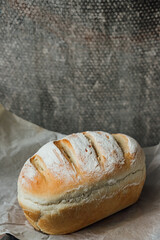 Homemade, fresh bread cools down after baking. Selective focus. place for text