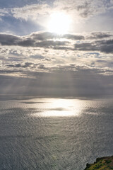 Sunset, ocean view, Madeira Funchal, Atlantic ocean background. Portugal, Farol da Ponta do Pargo