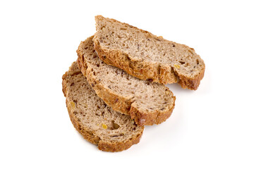 Whole grain bread, isolated on white background.