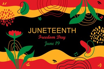 Fototapeta na wymiar Juneteenth Independence Day Background. Black History Month. Freedom or Emancipation day. Annual American holiday June 19 poster. Horizontal banner vector illustration. Doodle abstract pattern concept