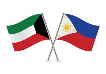 Kuwait and the Philippines crossed flags. Kuwaiti and Philippine flags on white background. Vector icon set. Vector illustration.