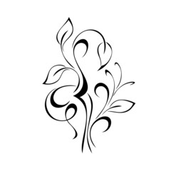 ornament 2334. unique stylized twig with leaves and curls in black lines on a white background