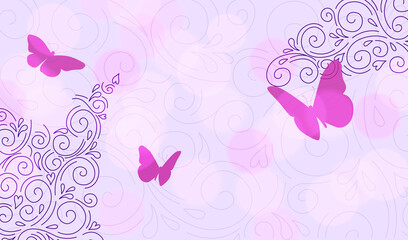 Plakat pink background with butterflies