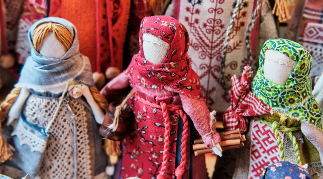 Russian traditional faceless rag dolls - amulets associated with slavic pagan traditions