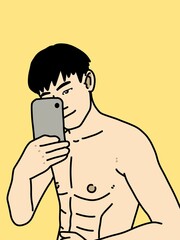 Fototapeta premium cute man cartoon on yellow background