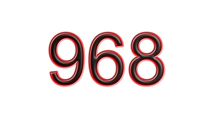 red 968 number 3d effect white background