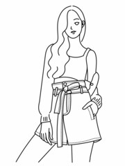 Woman model fashion posture line art hand drawn style vector design illustrations.
