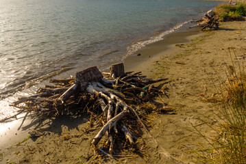 AKYAKA, MUGLA, TURKEY: Landscape with a view of the sea, beach, mountains and the village of Akyaka on a sunny day