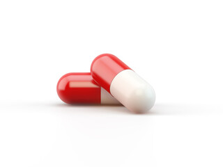 Red and White Capsule on White with Clipping Path