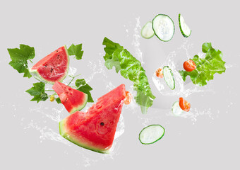 Watermelon - vegetable - Lettuce - tomato- Cucumber- Salad - fresh