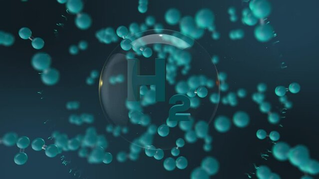 3D Animation of the hydrogen element with particle ring that symbolises movement as an energy source of the future. Hydrogen is the fuel of the future.