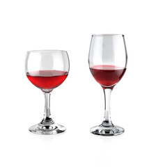 Set of red wine in glass isolated on white background.