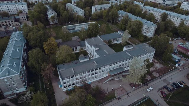 Aerial photography of a poor school in Russia