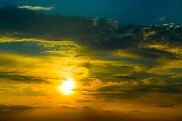 Sunset with strong color clouds.
