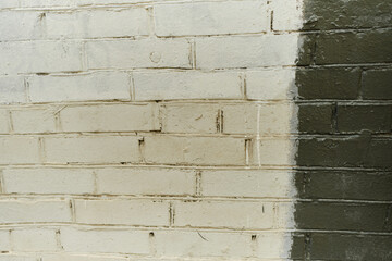 Aged brick wall painted white and grey..Background. Brick Wall Horizontal Texture. Brickwall Backdrop. Stonewall Wallpaper.
