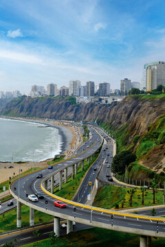 Highway by the ocean in Lima, Peru.