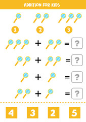 Addition for kids with cartoon glass magnifier.